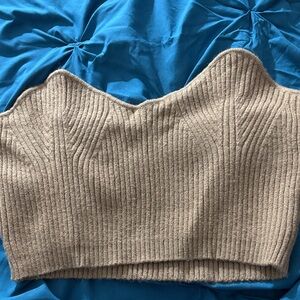Cider Ribbed Knit Beige Crop Top